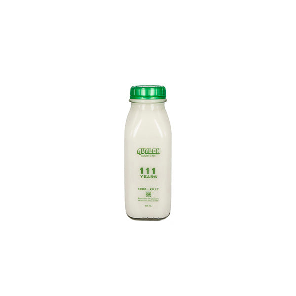 Milk bottle with green cap on a white background